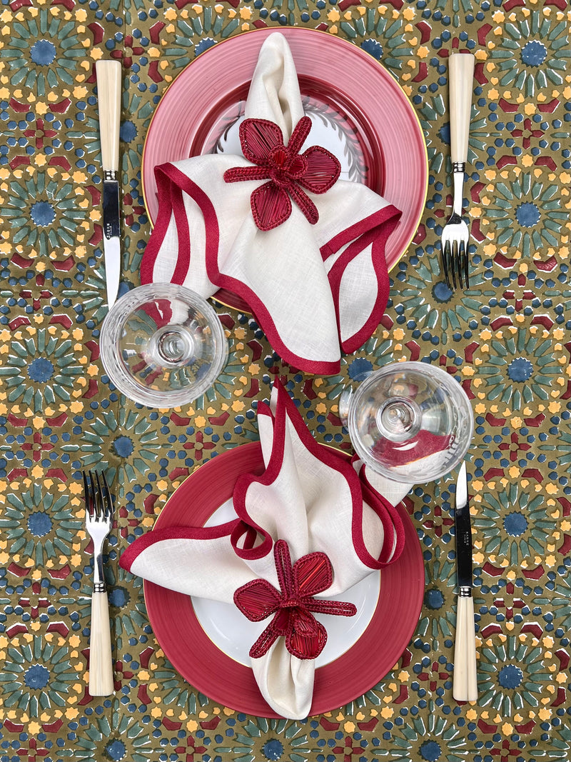 ‘The Kaleidoscope’ Tablecloth - Moss, Burgundy, Blue
