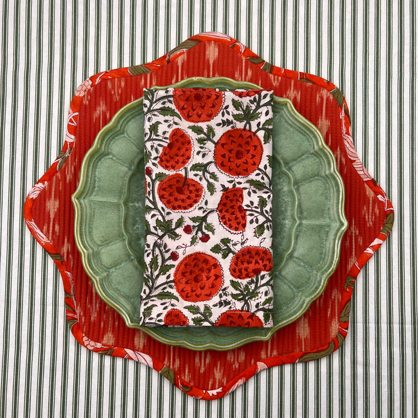 Reversible Napkin (Set of Four) Red Flowers/Green