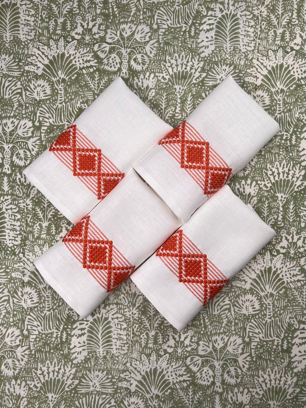 Gift Set: Diamond Napkin - Red Embroidery Set of 4