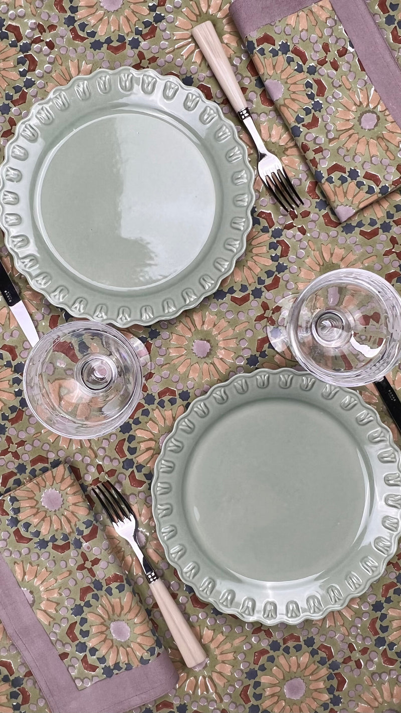 ‘The Kaleidoscope’ Tablecloth - Sage, Rust, Blue, Grey