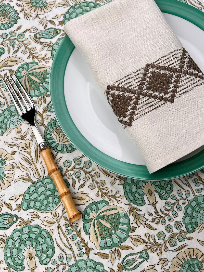 The Floral Tablecloth (Green, Taupe, Beige)