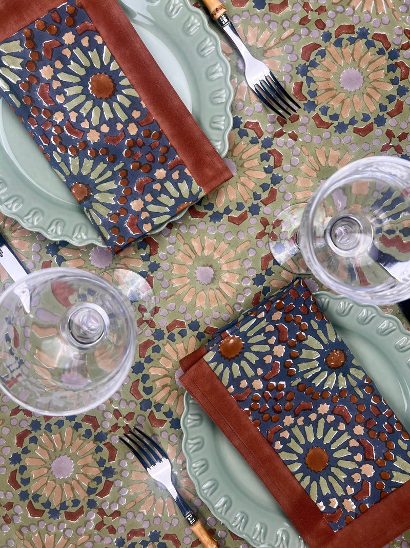 ‘The Kaleidoscope’ Tablecloth - Sage, Rust, Blue, Grey
