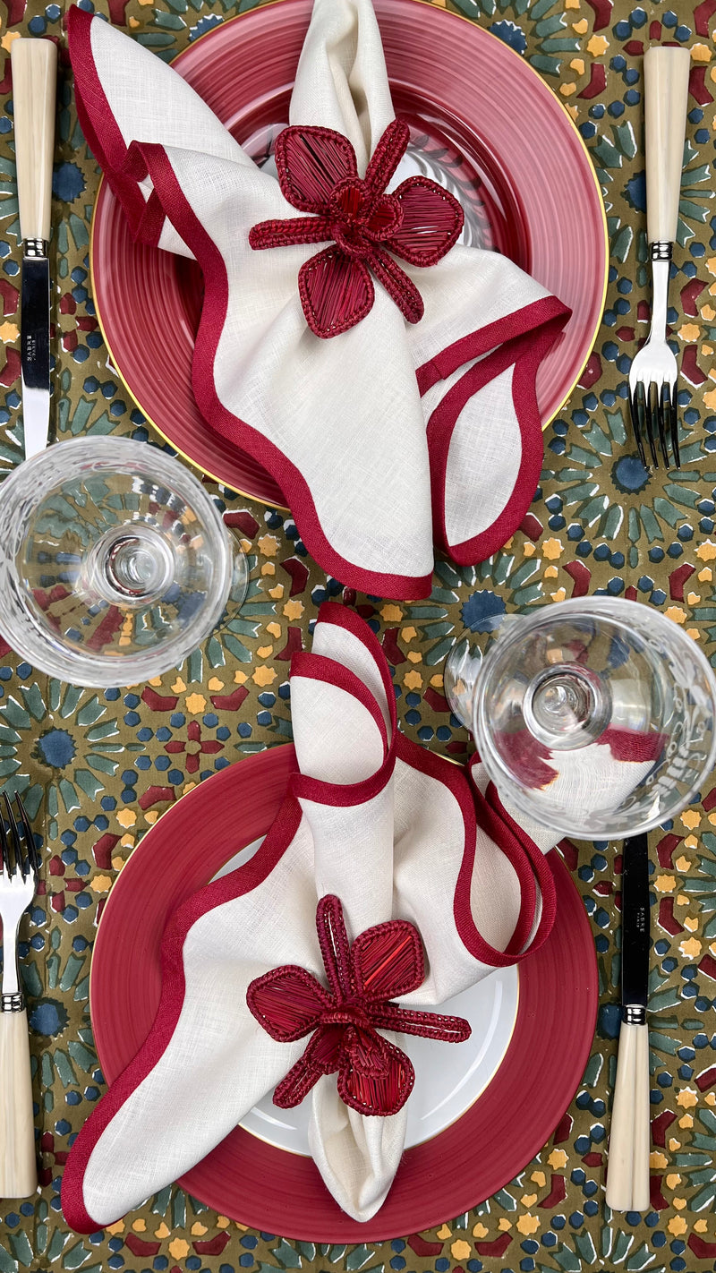 ‘The Kaleidoscope’ Tablecloth - Moss, Burgundy, Blue