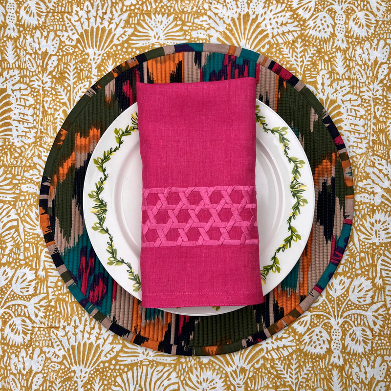 Gift Set: 2 Ikat Placemats & 2 Rattan Weave Napkins