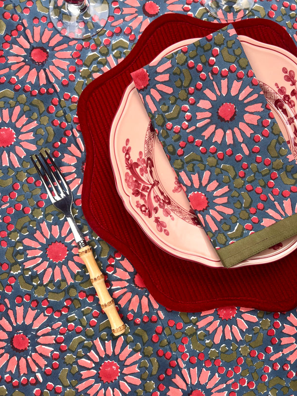 ‘The Kaleidoscope’ Napkin Set - Blue, Red, Pink, Moss