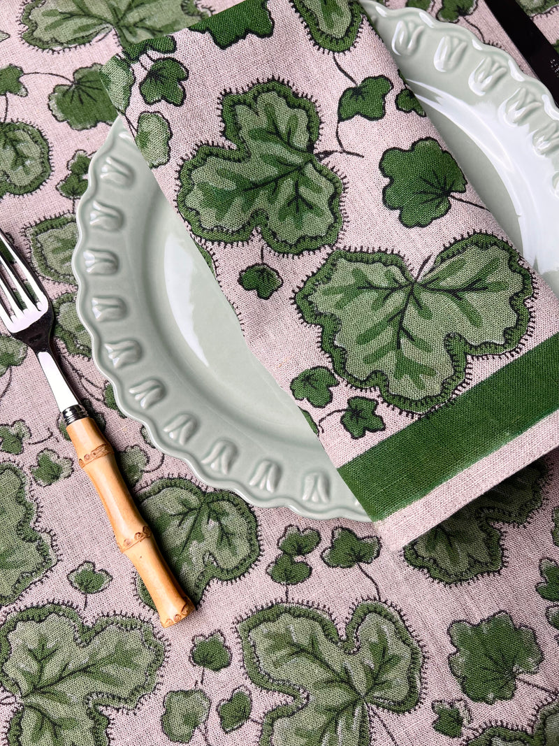 ’The Figue Leaf’ Tablecloth - Swedish Green - 100% linen, natural base
