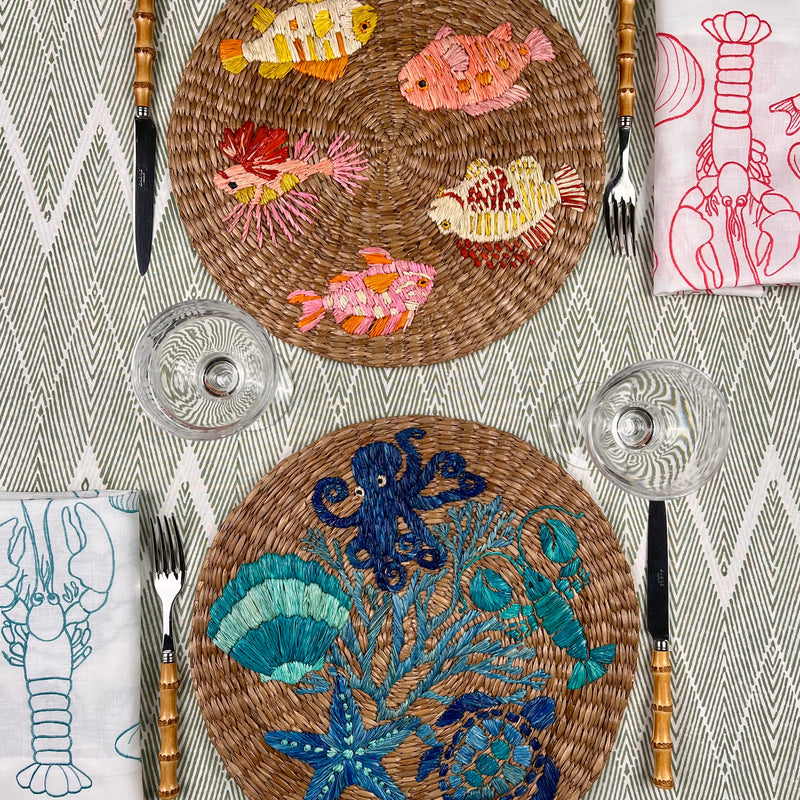 ’The Seafood Napkin’ - Embroidered in Turquoise