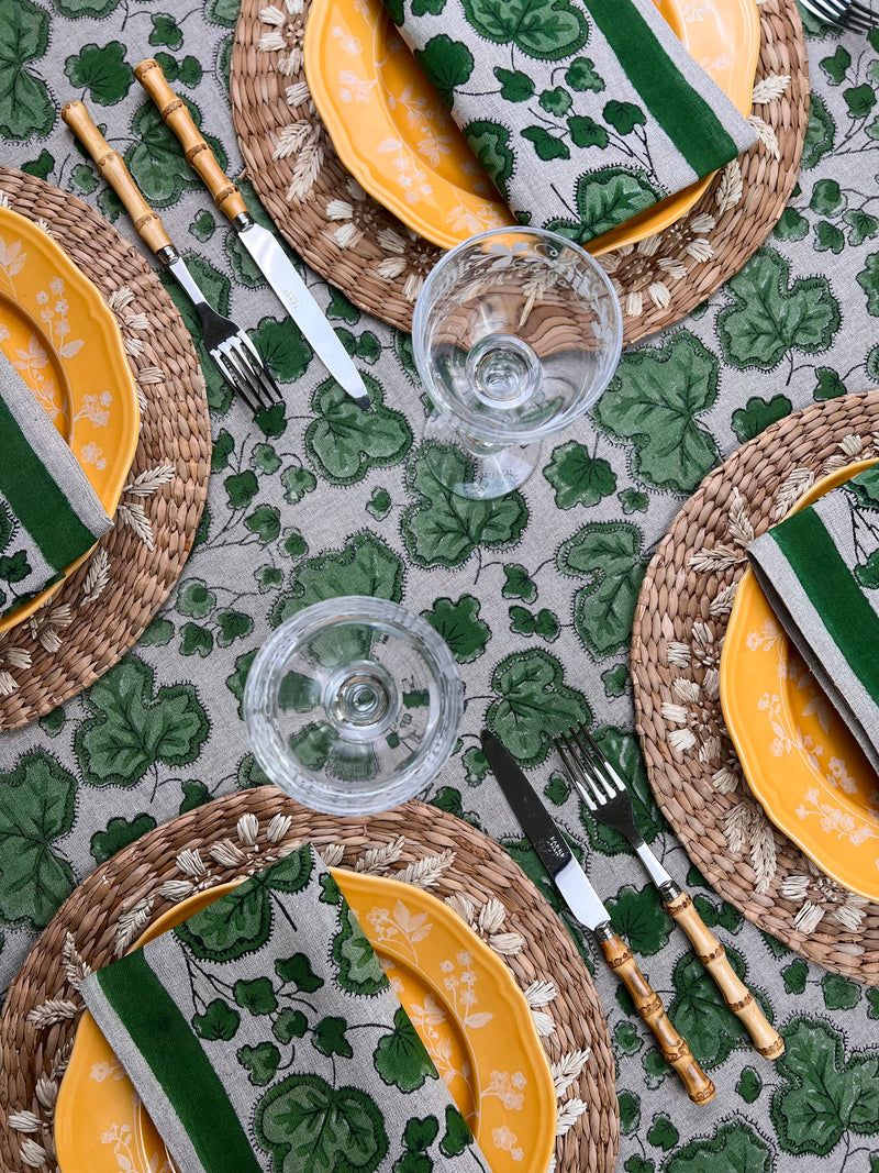 ’The Figue Leaf’ Tablecloth - Swedish Green - 100% linen, natural base